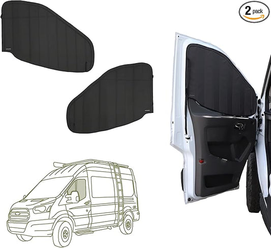 VanEssential Insulated Stealth Blackout Window Covers Designed for Ford Transit High/Medium Roof Front Door Windows (Pair) - Black