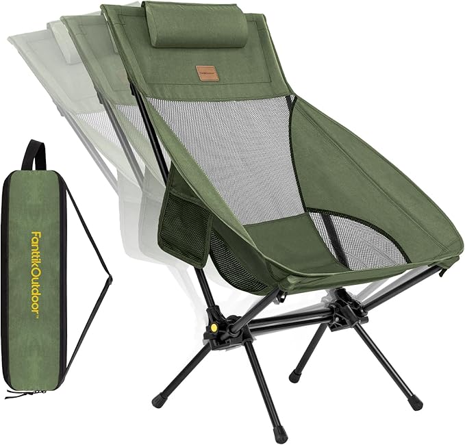 FanttikOutdoor Zeta L8 Max Camping Chair, Portable & Lightweight, Multi-Angle Adjustable, Supports up to 250 lbs, Comfort-Driven Design, High Strength Camping Chair for Travel, Hiking, Fishing, Green