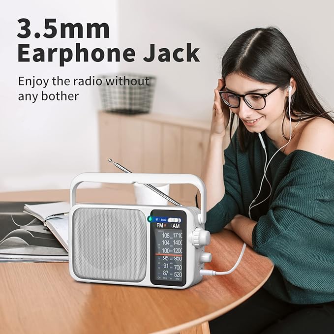 YOWGULF AM FM Radio with Best Reception,Bluetooth Portable AM FM Transistor Radio,Battery Operated or AC Power,Large Dial,Headphone Jack, Gifts for Seniors Elderly