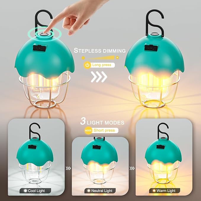HOMY LED Camping Light Rechargeable Waterproof Vintage Tent Light with Warm Glow, Dimmable Outdoor Lantern for Camping, Emergencies, and Power Outages