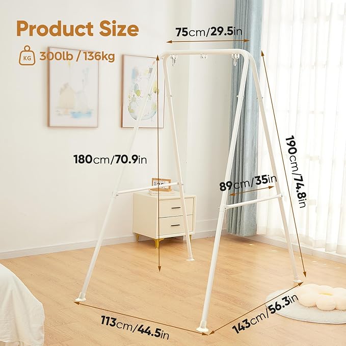 Foldable Hammock Stand, Portable Chair Stand, Heavy Duty Folding Frame for Indoor or Outdoor, 300 lbs Capacity, Easy to Assemble & Store (Chair Not Included) - White