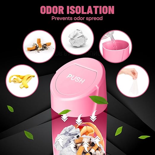 Car Trash Can Bin with Lid - Car Garbage Can Cup Holder - Rose Red Mini Leakproof Vehicle Trash Garbage Can Bin with 20pcs Trash Bags-Car Organizers and Storage for Front Back Seat Accessories