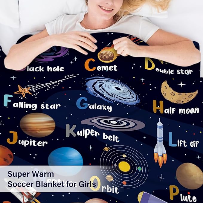 Space Alphabet Blanket, Space Themed Bedroom Decor, 50" X 60" Galaxy Blanket Gifts for Adult, Planet Astronaut Gift for Boys Birthday Christmas