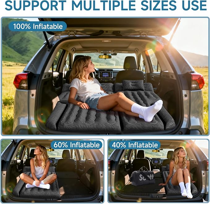 Inflatable SUV Air Mattress Bed Car Mattress, Double-Sided Flocking Travel Camping Bed, Car Sleeping Mattress for Universal SUV with Air Pump 2 Pillows