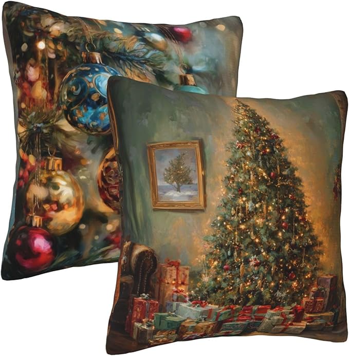 Christmas Tree Pendant Throw Pillow Covers 18x18 inch Set of 2 Pillow Case Cushion Cover for Home Sofa Couch Living Room Car Decor
