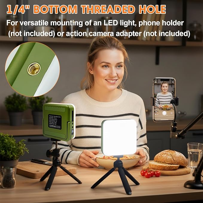 10000mAh Rechargeable Camping Lantern – Portable LED Outdoor Light with Power Bank, Magnetic Base, Tripod Compatible, Stepless Dimming for Camping, Hiking, Fishing, Emergency Use (Green)