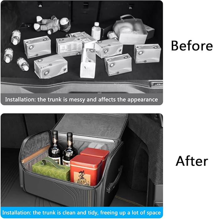 TOPABYTE Car Trunk Organizer with Lid and Sturdy Handle Foldable Durable Premium Leather Storage Box Cargo for BMW SUV Sedan Truck, Black