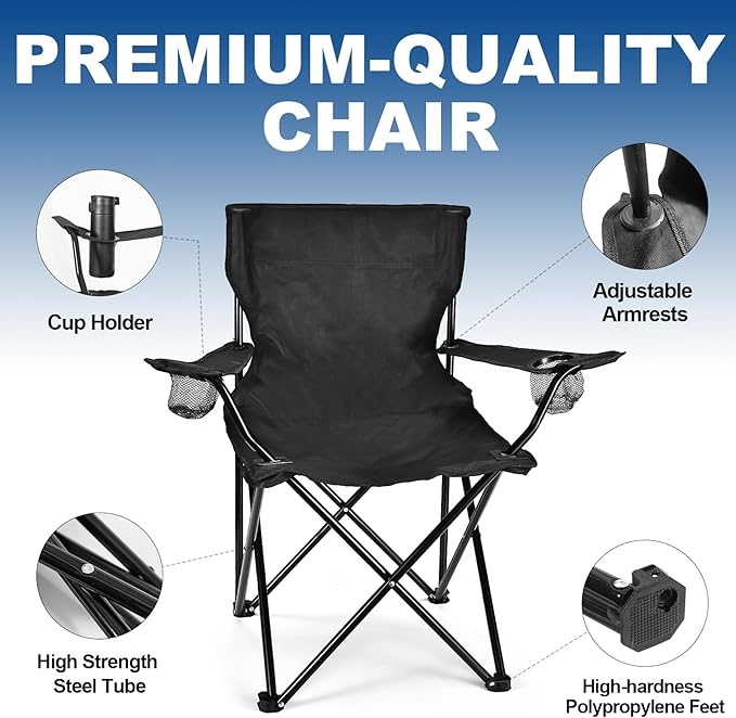 WEIDIORME 2 Pack Lightweight Camping Chairs, 300LBS Heavy-Duty Portable Folding Chairs with Carry Bag, Compact Design for Camping, Beach, Picnics, and Outdoor Event