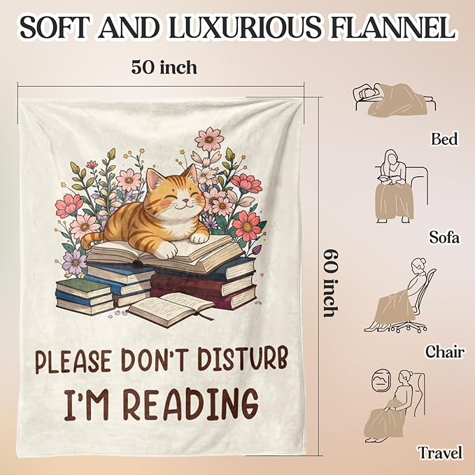 Book Lovers Gifts for Women, Reading Blanket for Book Lovers, Bookish Gifts, Teacher Appreciation Gift, Graduation Presents for Her Him Librarian, Christmas Bookworm Reading Blanket 60"x50"