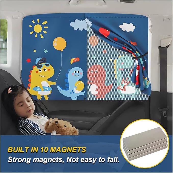 ZIMISI Car Window Shades, Magnetic Double Layer Window Screen for Baby Protection, UV Protection Privacy Blackout/Half Shade Car Window Covers, Auto Sun Shade Curtains Accessories (Blue)