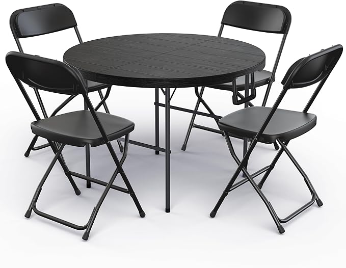 Our Modern Space 3.5 Feet Circular Round Foldable Table with Built in Handle & Steel Legs | Heavy Duty Portable | Perfect for Party, Dining, Wedding, Events, Picnic Indoor, Outdoor, Camping, Utility