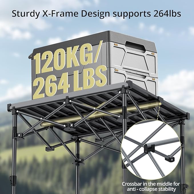Anbte Camping Table Foldable, 2 Height Max 27.5" Aluminum Roll up Camping Table with Carry Bag & Heat-Resistant Tabletop, Lightweight, for Indoor Outdoor RV BBQ Picnic Patio Beach, 26" x 23", Black