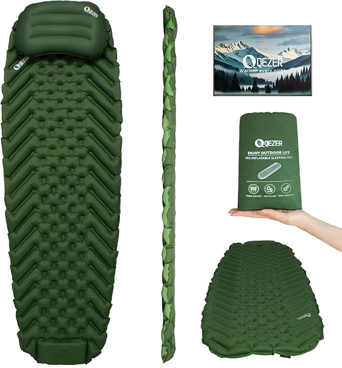 Ultralight Backpacking Sleeping Pad for Camping, with Inflatable Neck Camping Pillow, Lightweight Inflatable Sleeping Pad for Adults, Portable for Hiking, Car Travel - Durable & Comfortable