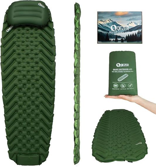Ultralight Backpacking Sleeping Pad for Camping, with Inflatable Neck Camping Pillow, Lightweight Inflatable Sleeping Pad for Adults, Portable for Hiking, Car Travel - Durable & Comfortable