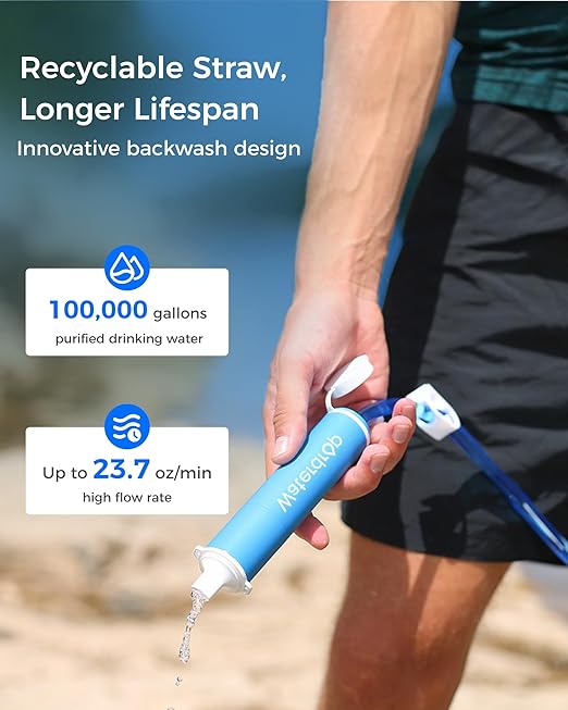 Waterdrop Gravity Water Filter Straw, Camping Water Filtration System, Water Purifier Survival for Travel, Backpacking and Emergency Preparedness, 1.5 gal Bag, 5 Stage Filtration, Pack of 1