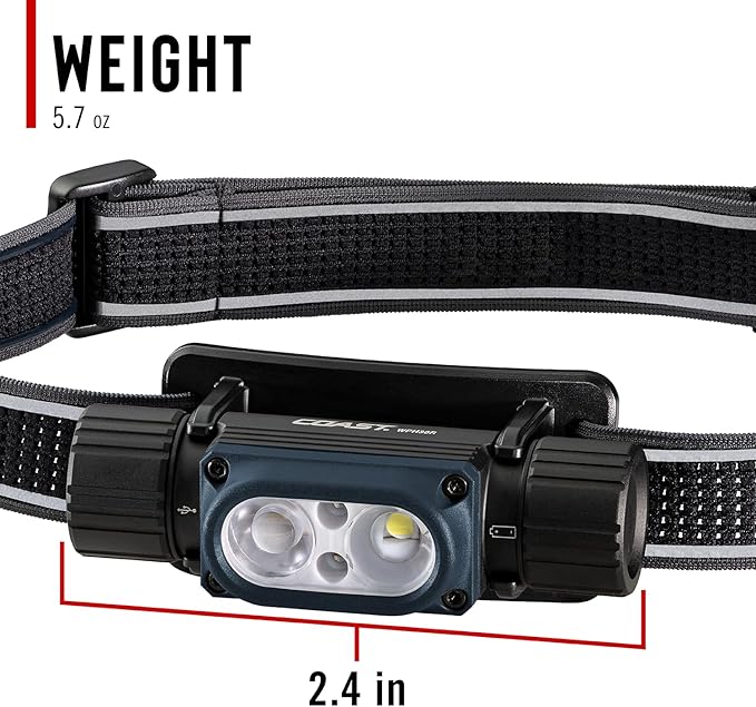 Coast WPH30R 1500 Lumen Waterproof Ultra Bright IP68 USB Rechargeable-Dual Power Headlamp, 5 Modes with Spot and Flood Beams, Blue/Black