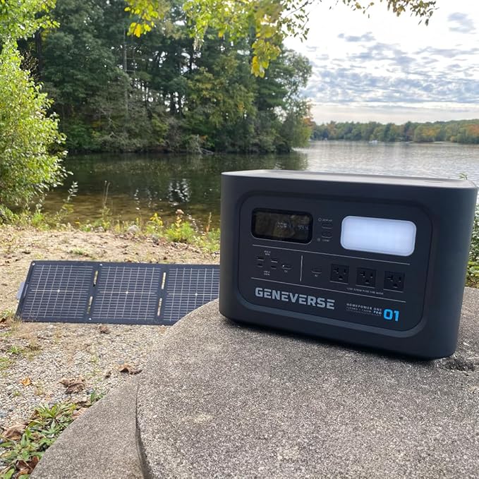 Geneverse 1210Wh Solar Generator Bundle: 1X HomePower ONE PRO Power Station (3X 1200W AC Outlets) + 2X 100W Mini Solar Panels. Indoor-Safe, LiFePO4 Backup Battery Generator for Home. (60-GVUS-SG2M2)