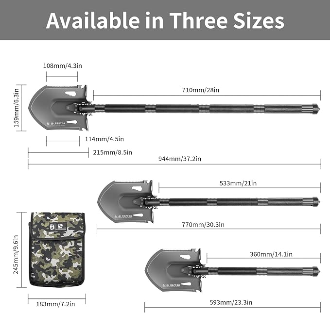 HX OUTDOORS Survival Tactical Shovel, Multifunctional Folding Camping Shovels, Foldable Camp Shovel with Aluminium Alloy Handle (Black)