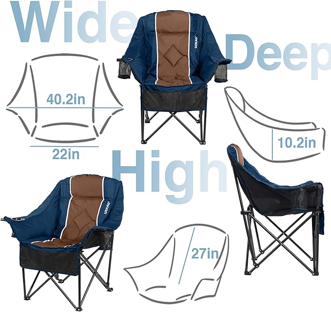 Oversized Camping Chair for Adults - Heavy Duty 400 lbs Padded Folding Chair with Wine Glass Holder, 2 Cup Holders & Side Pockets, Portable Carry Bag for RV, Tailgating, Lawn