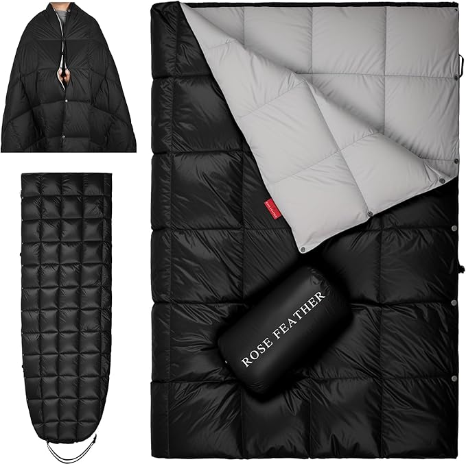 Down Camping Blanket - Lightweight, Packable, Warm & Puffy Outdoor Travel Quilt for Sleep, Hiking, Backpacking, Stadium, Festivals, Water-Resistant Sleeping Bag 55"x79"