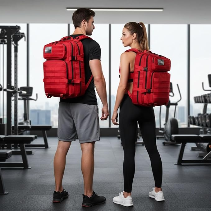 45L Military Tactical Backpack for Men & Women Bug Out Bag Assault pack Molle Daypack Hiking Trekking Rucksack(Red)