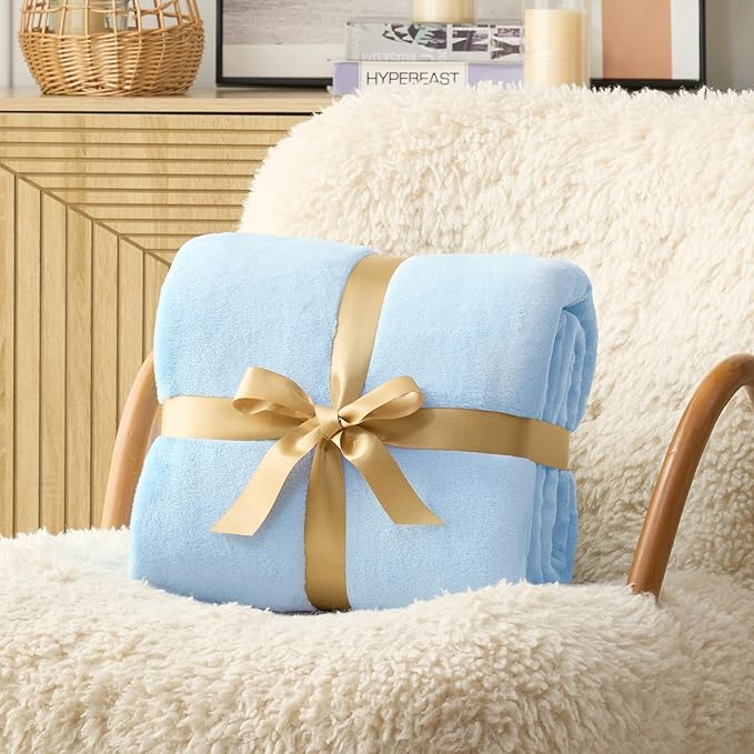 Hansleep Fleece Light Blue Throw XL Blanket, Super Soft Flannel Fuzzy Plush Cozy Blanket for All Seasons, Light Blue, Throw XL 50x70 Inches