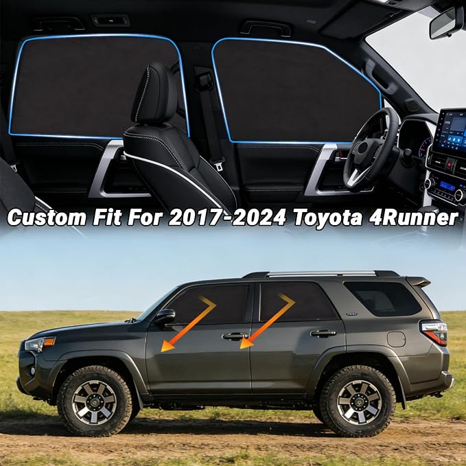 XCBYT Car Window Shades for 2017-2024 Toyota 4Runner, Suede Fabric Car Window Covers for Privacy, Custom Fit Design Without Built-in Steel Rings, UV & Heat Protection, Magnetic Installation