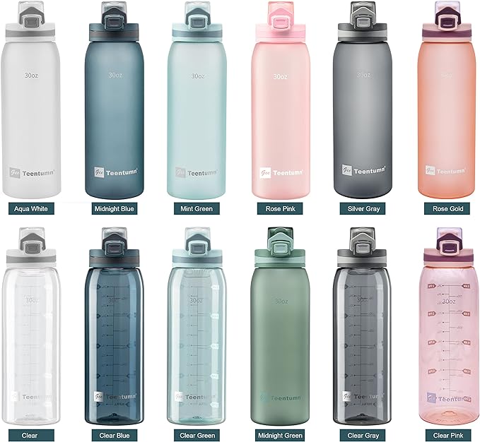 30oz Sport Water Bottle with Time Markers, Large Durable Gym Plastic Bottle for Fitness, Outdoor Enthusiasts, Leakproof (Pack of 1)