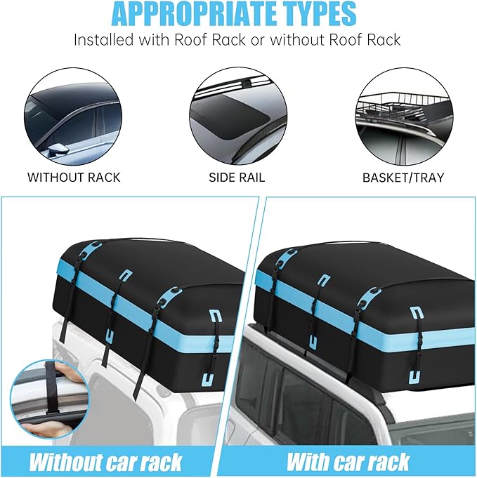 Car Rooftop Cargo Carrier Bag, 30 Cubic Feet Waterproof Soft-Shell Car Roof Bag for All Vehicle with/Without Roof Rack, Include Anti-Slip Mat, Reinforced Straps, Door Hooks and Luggage Lock, Blue