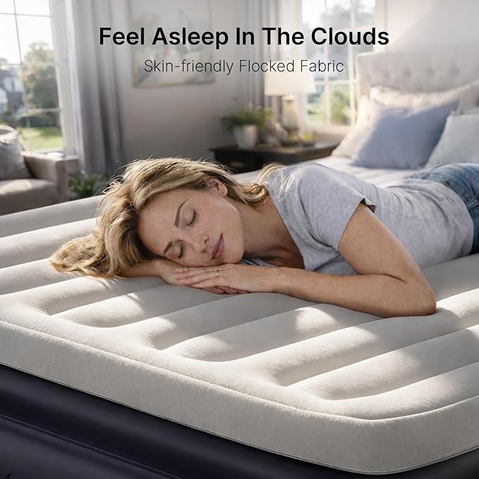 VOSSER Air Mattress Queen with Built-in Pump, 18" Raised Inflatable Blow Up Mattress,Upgraded Heavy Duty 800lbs Portable Air Bed for Home, Guests,Floor& Camping, Self Inflating Colchon Inflable Queen