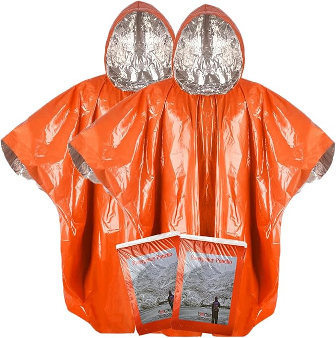 Thickened Emergency Rain Poncho, Thermal Poncho Survival Blankets Reusable Survival Ponchos for Camping, Hiking