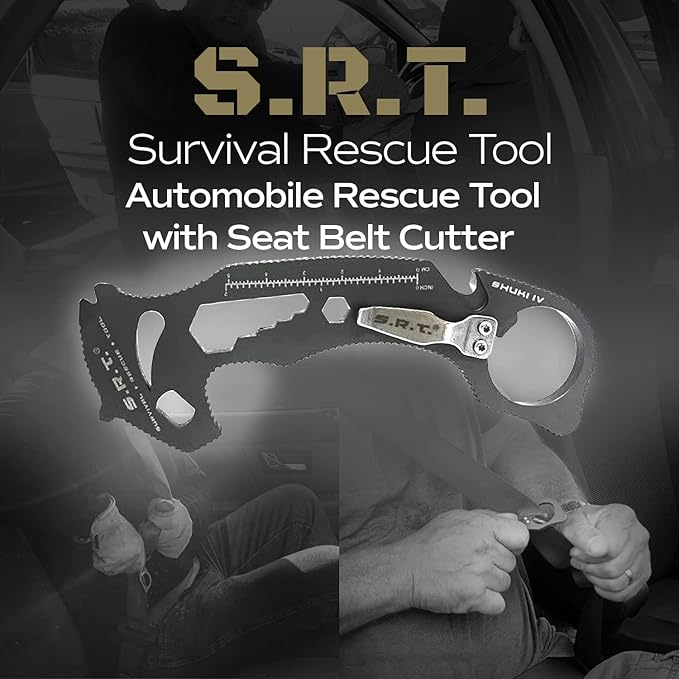 S.R.T. Survival Rescue Tool - 14 Function Premium Rescue Automobile Multitool for Everyday Carry Personal Protection Applications with Seat Belt Cutter and Window Breaker - TSA Compliant