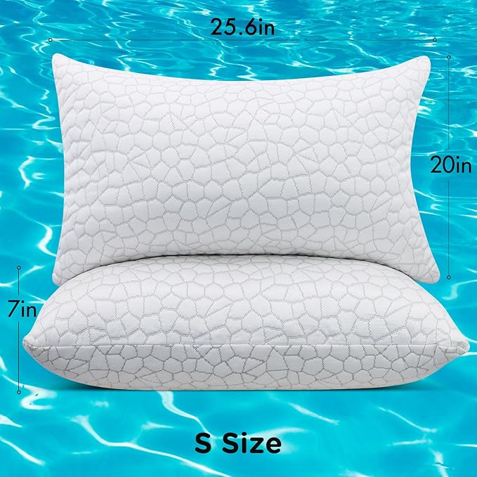 Cooling Pillow Standard Size Set of 2, Adjustable Bed Pillows for Sleeping, Luxury Shredded Memory Foam Pillows 2 Pack, Cool Soft Yet Supportive Firm Pillow for Side,Back,Stomach Sleepers, Hot Sleeper