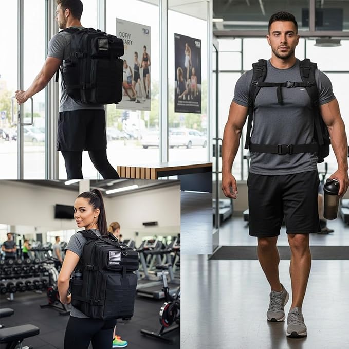 45L Military Tactical Backpack for Men & Women Bug Out Bag Assault pack Molle Daypack Hiking Trekking Rucksack (2.0 side pockets (black))