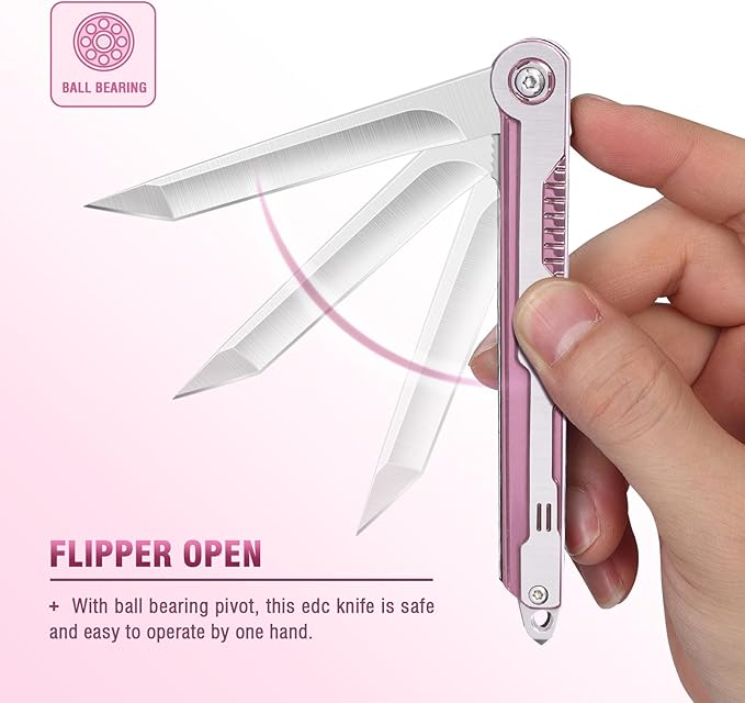 FUNBRO Pink Pocket Knife for Women - Slim EDC Knife with 7CR13Mov Steel Tanto Blade, Clip and Glass Breaker - Womens Knife for Self Defense - Cute Girl Survival Tool Pocket & Folding Knives