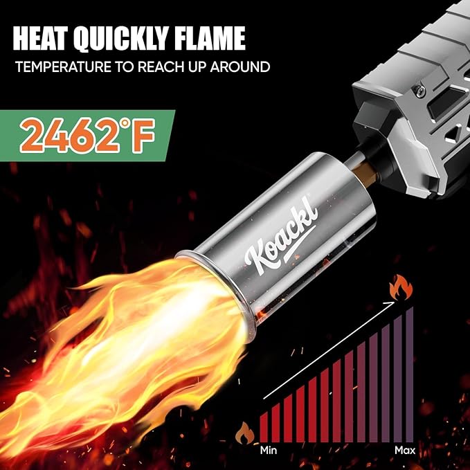KOACKL Powerful Propane Torch Gun, Kitchen Torch with Adjustable Flame, Flamethrower Blow Torch Gun, Gas Welding Kits for BBQ, Searing Steak, Camping & Charcoal Torch Lighter(Tank Not Included)