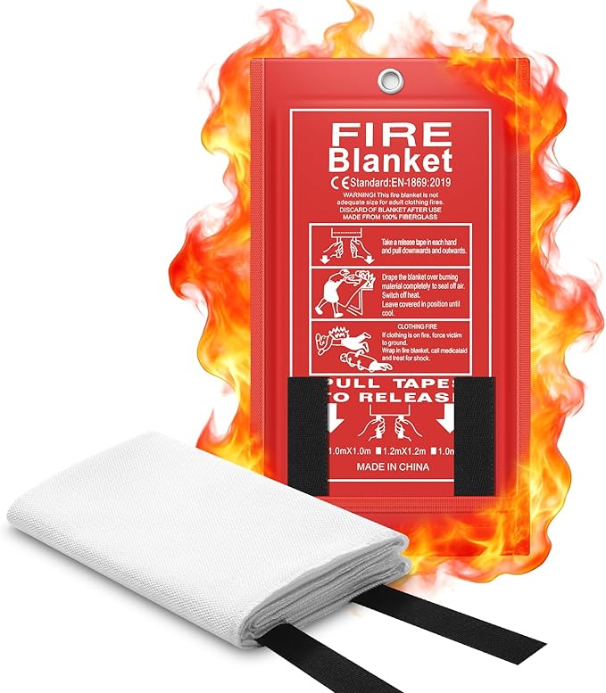 FLASLD Emergency Fire Blanket for Home, 40x40 Inch Fiberglass Fire Blankets Emergency for People, Fire Suppression Blanket for Kitchen, Fire Extinguisher for Home