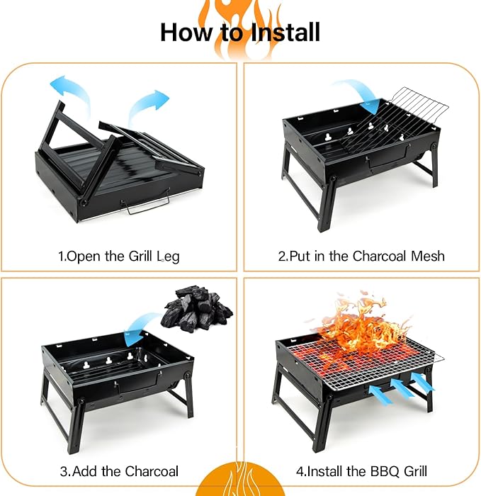 Kizmyee BBQ Barbecue Grill, Portable Folding Charcoal Barbecue Desk Tabletop Outdoor Stainless Steel Smoker BBQ for Picnic Garden Terrace Camping Travel