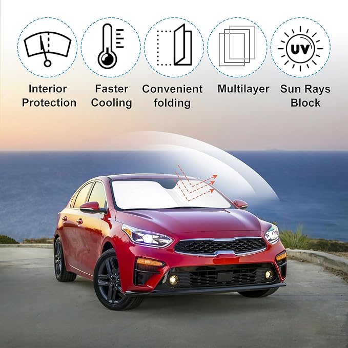 Windshield Sun Shade Custom Fit 2019 2020 2021 2022 2023 2024 2025 Kia Forte Accessories Foldable Sunshade Sun Blocker Front Window Shades Covers Keep Car Cooler