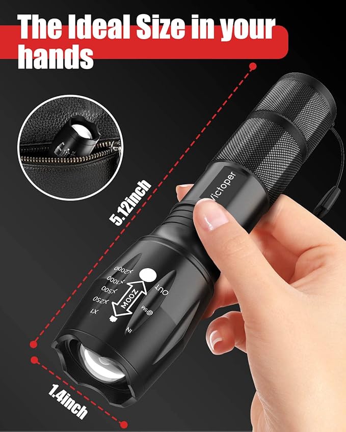 Victoper LED Flashlight 2 Pack, Bright Tactical Torch High Lumens with 5 Modes, Waterproof Zoomable Flash Light, Valentine's Day Gifts for Men, Hunting Camping Essentials Gear