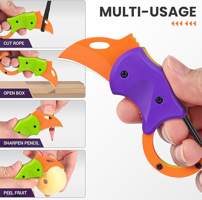 FUNBRO Small Pocket Knife for Men, Cool Folding Knife Box Cutter with 1.34 inch Sharp Blade, EDC Knives Tool for Everyday Carry, Great Gift for Men (Purple & Green)