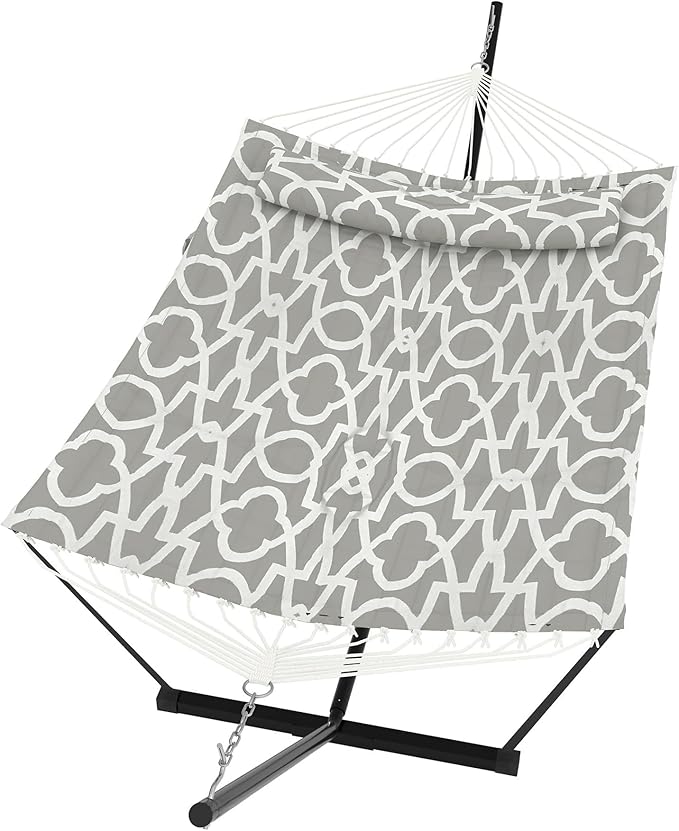 Garvee﻿ 2 Person Hammock with Stand for Outside, Double Hammock with Stand and Pillow, Max 450 Lbs Capacity with Balance Rope, Large Hammock for Outdoor Patio Backyard Poolside
