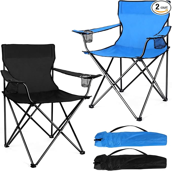 Joyfair Portable Camping Chair, Outdoor Lawn Folding Chairs for Adults, Heavy Duty Large Foldable Chairs for Beach, Fishing, Tailgating and More Outdoor Sport, Carry Bag & Cup Holder