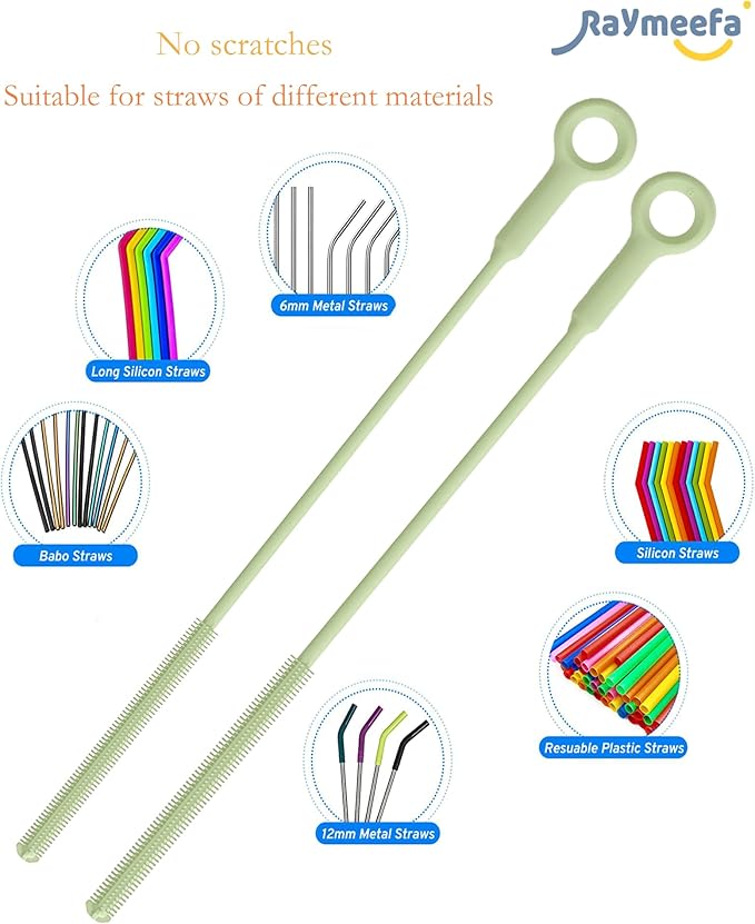 Straw Cleaner Brush Set - Raymeefa Scratch-Free Detail Cleaning for Reusable Straws & Tumblers (Avocado Green)
