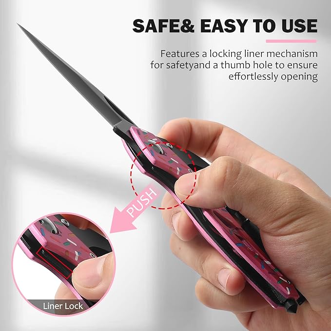 Donut Multitool Carabiner Knife Gifts for Women Men,Survival Gear for Camping Hiking，EDC Carabiners, 6-in-1 Multi Tools with Window Breaker, Bottle Opener and Screwdriver,Gifts for Women Men （Donut）
