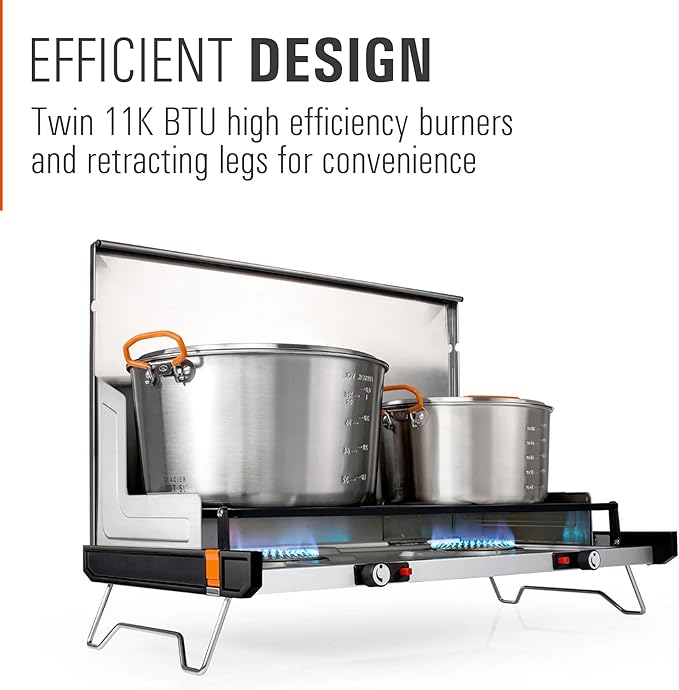 GSI Outdoors Pinnacle Pro 2-Burner Camping & Tailgating Stove, Ultra-Slim Portable Propane, 25,000 BTU, Windscreens, Folding Legs, Outdoor Cooking