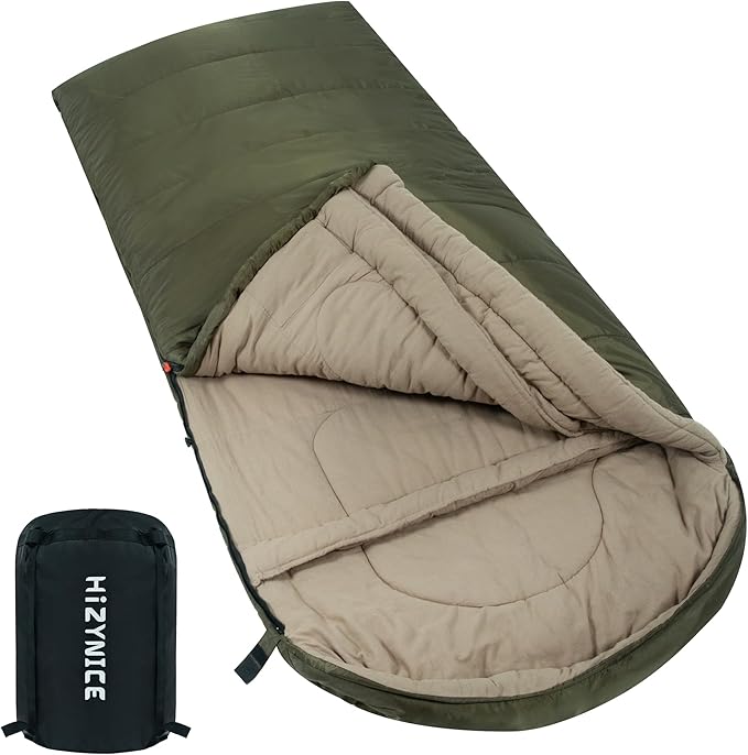HiZYNICE Cold Weather Sleeping Bag 100% Cotton Flannel XXL for Adults Big and Tall,Free Compression Sack