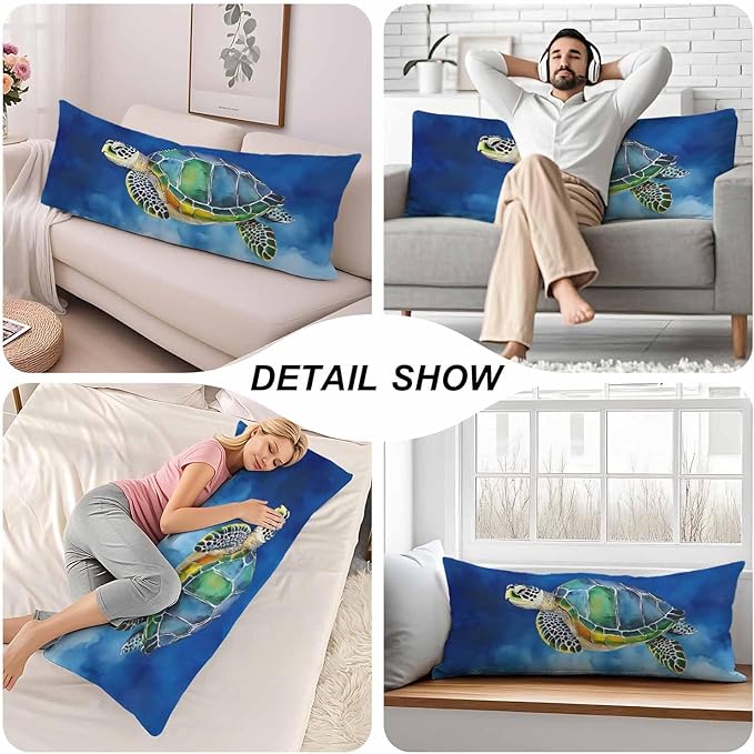 20x54 Body Pillow Cover Sea Turtle Zipper Body Pillowcase Side Sleeper Pillow Covers Ocean Turtle Body Cushion Cover Body Pillow Cases for Men Women Home Bedroom, Blue