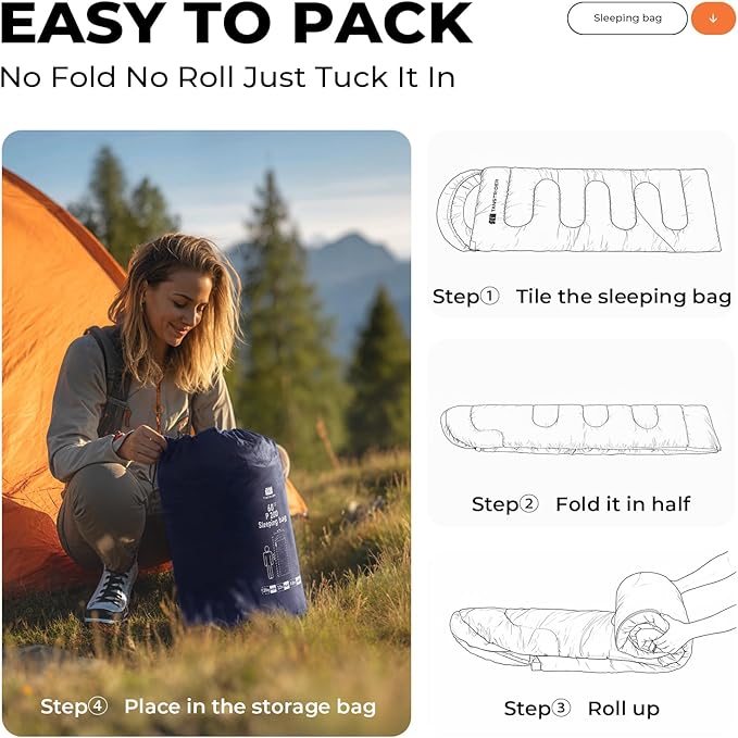 Sleeping Bag for Adults Warm Weather, Compact Lightweight Backpacking Sleeping Bag with Compression Sack, Camping Essentials Gear for Hiking Travel Climbing Outdoor & Indoor Use