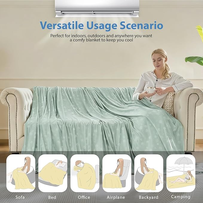 OIGAE Cooling Blanket for Hot Sleepers - Soft & Lightweight Summer Cold Blanket for Night Sweats | Perfect for Bed, Couch, Sofa (Grass Green, Throw 50'' x 70'')